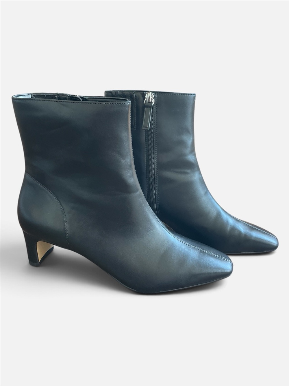 J. Crew Factory Snip-Toe Ankle Bootie Black Faux Leather Heeled Size 8.5